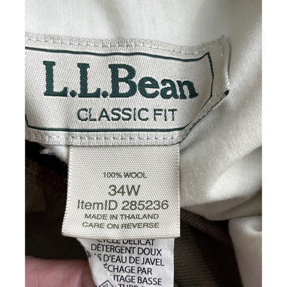 LL Bean Classic Fit Washable Year Round 100% Wool Pants Men Size 34 W Khaki Tan - Picture 6 of 11